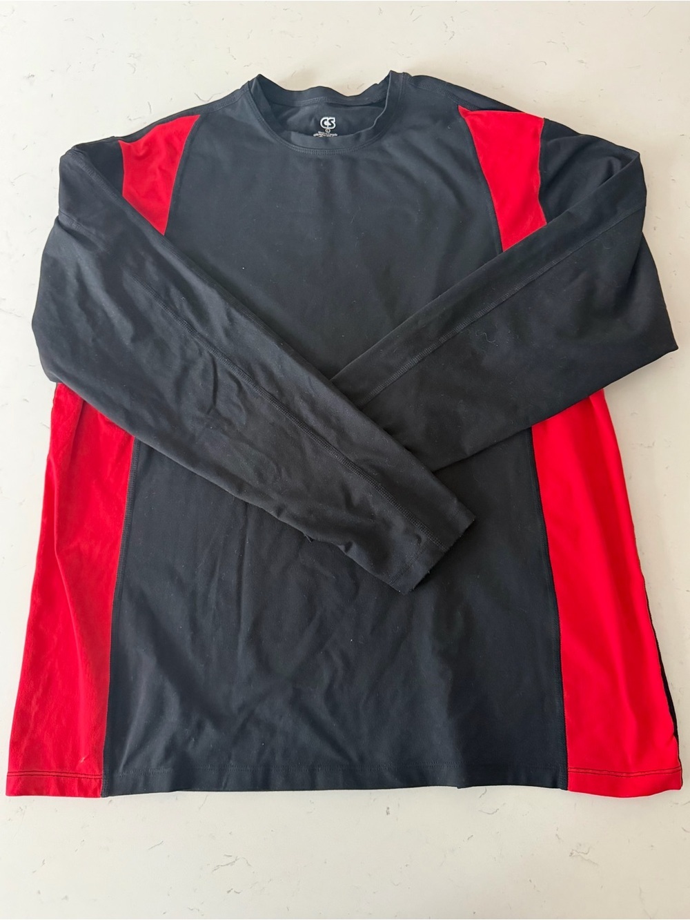 Men's Long-Sleeve Crewneck Shirt - Black with Red Panels
